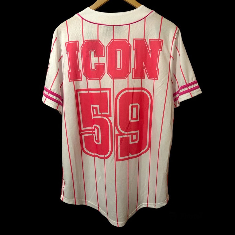 BARBIE Baseball Jersey Shirt Sz M Hot Pink/White top NEW - Picture 8 of 8